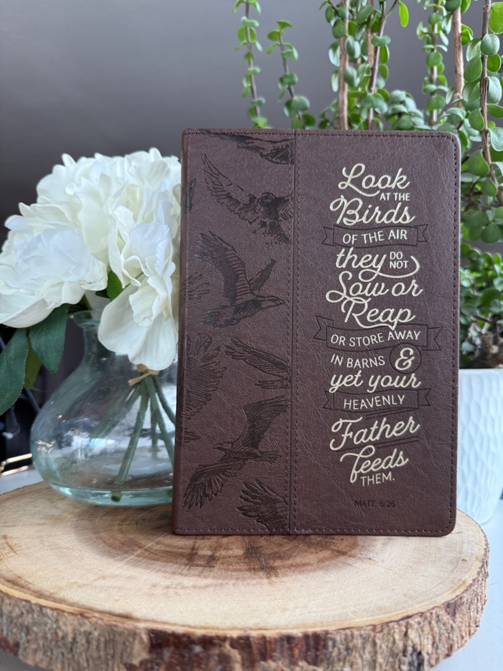 ✨NWT Matthew 6:26 Faux Leather Journal🤎